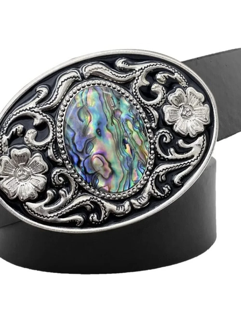 Men's Abalone Shell Vintage American Western Cowboy Turquoise Stone Belt Buckle
